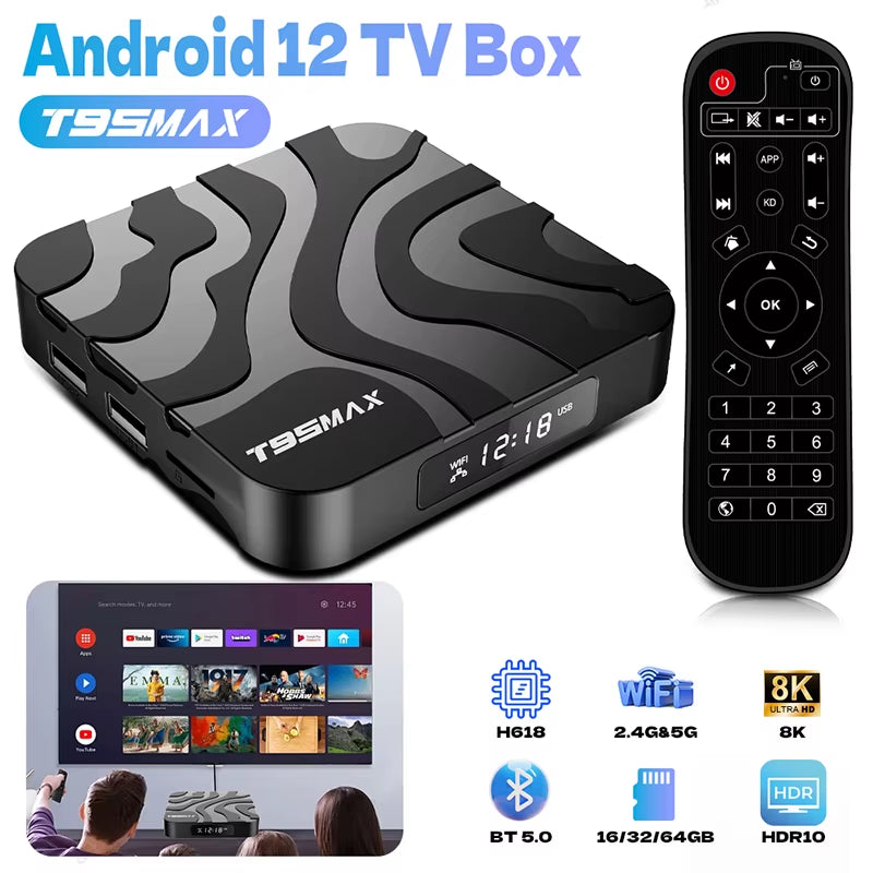 T95 MAX Allwinner H618 Smart TV Box Android 12 2.4G/5G Dual Wifi Quadcore 8GB16GB32GB64GB 8K Ultra HD Media Player Set Top Box