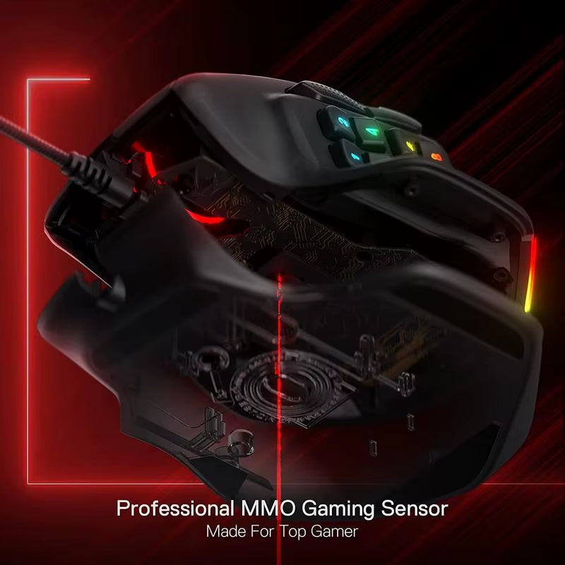 M811 Aatrox MMO Gaming Mouse, 15 Programmable Buttons Wired RGB Gamer Mouse W/ Ergonomic Natural Grip Build