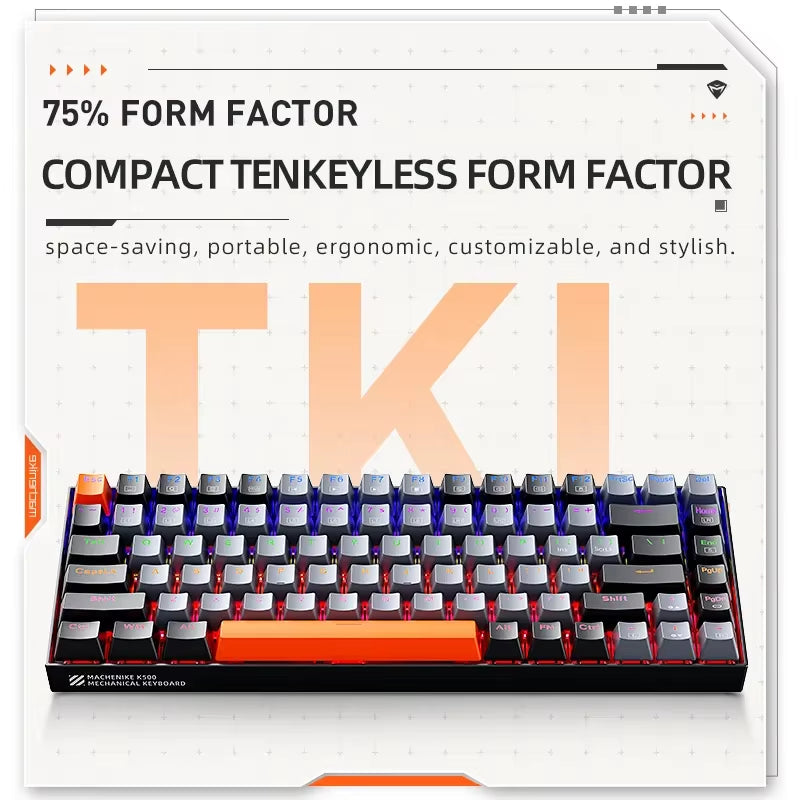 Machenike K500A-B84 Mechanical Keyboard 75% TKL Hot-Swappable Wired Gaming Keyboard 6-Color Backlit 84 Keys for PC Gamers Laptop