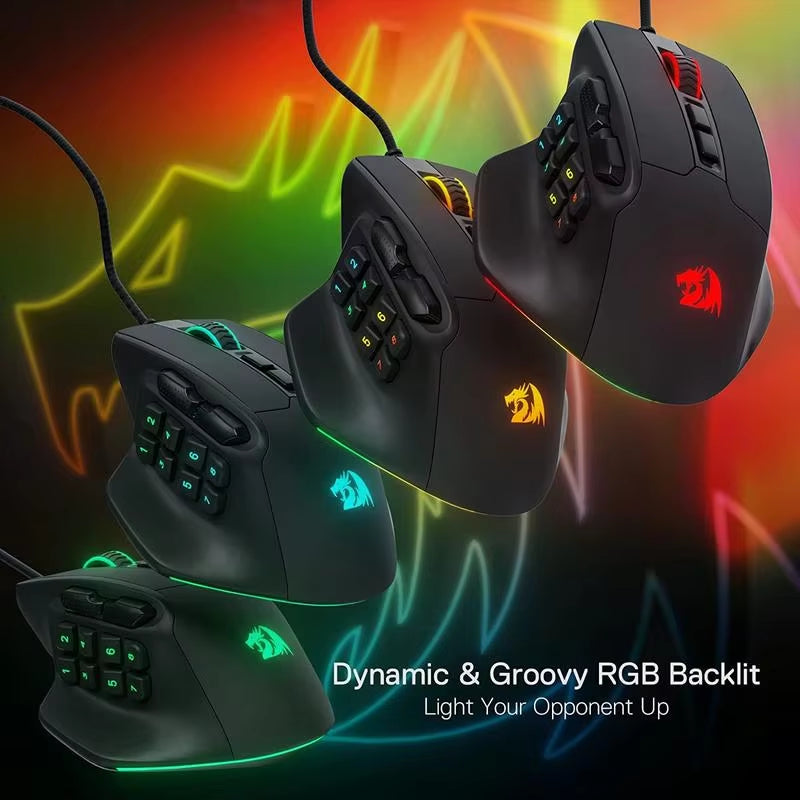 M811 Aatrox MMO Gaming Mouse, 15 Programmable Buttons Wired RGB Gamer Mouse W/ Ergonomic Natural Grip Build