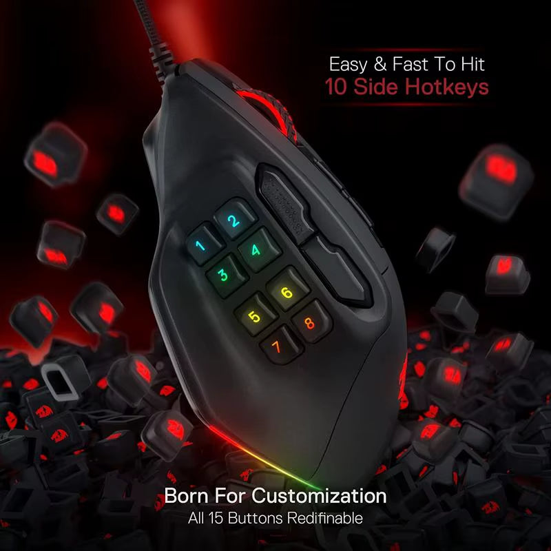 M811 Aatrox MMO Gaming Mouse, 15 Programmable Buttons Wired RGB Gamer Mouse W/ Ergonomic Natural Grip Build