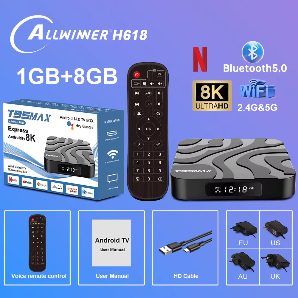 T95 MAX Allwinner H618 Smart TV Box Android 12 2.4G/5G Dual Wifi Quadcore 8GB16GB32GB64GB 8K Ultra HD Media Player Set Top Box