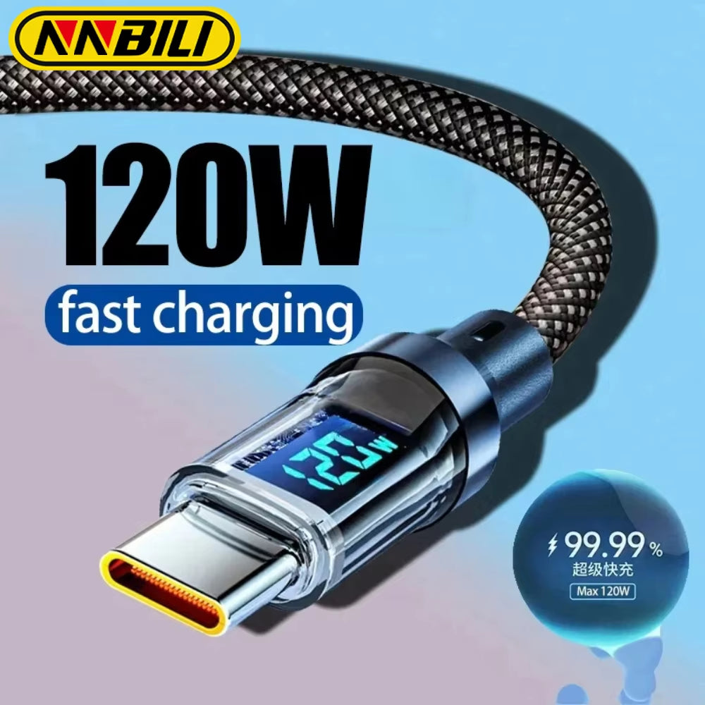 New 120W LED Digital Display Quick Charge USB Type C Cable for OPPO VIVO Huawei Fast Charging Data Cord