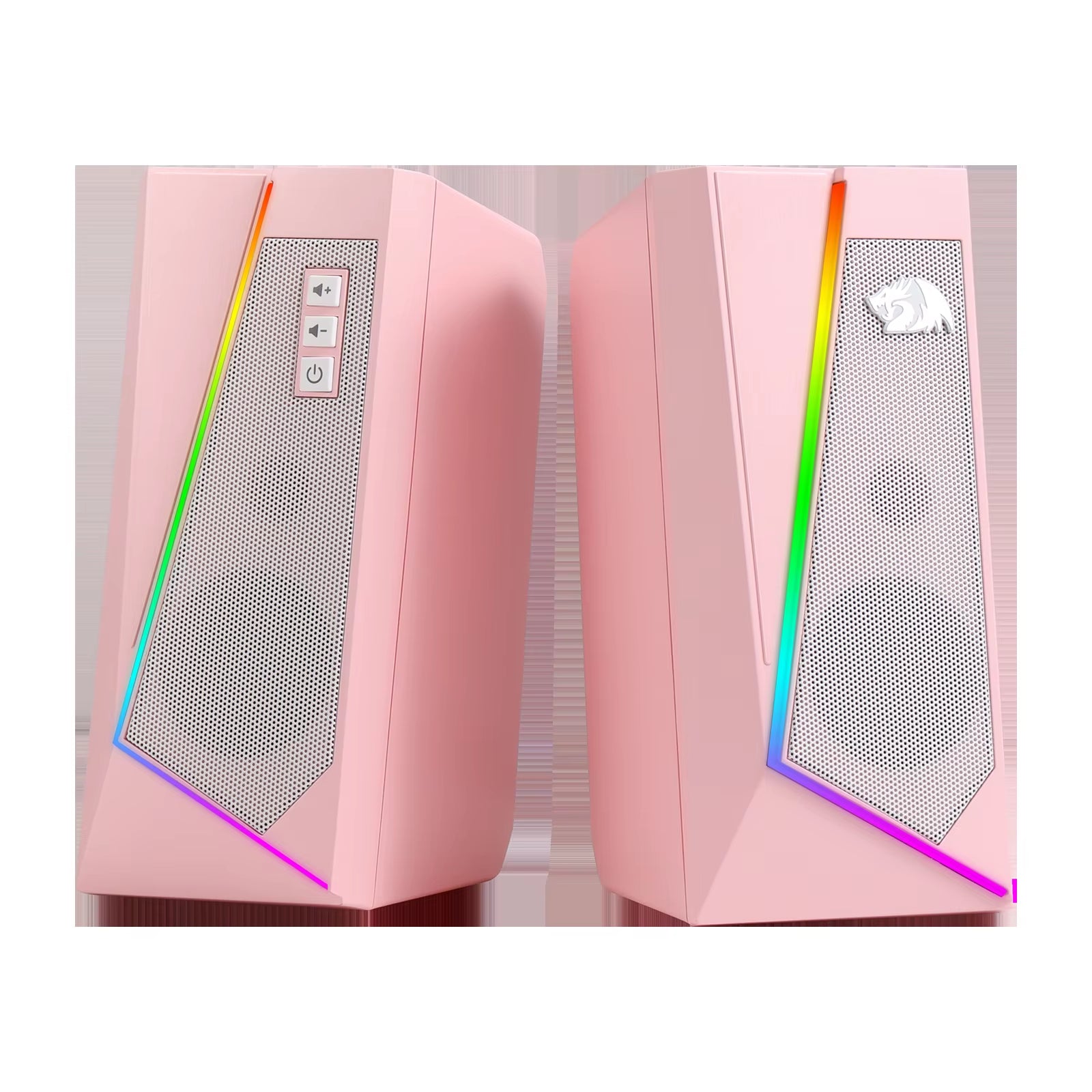 GS520 RGB Desktop Speakers, 2.0 Channel PC Stereo Speaker with 6 Colorful LED Modes, Enhanced Sound, White/Pink