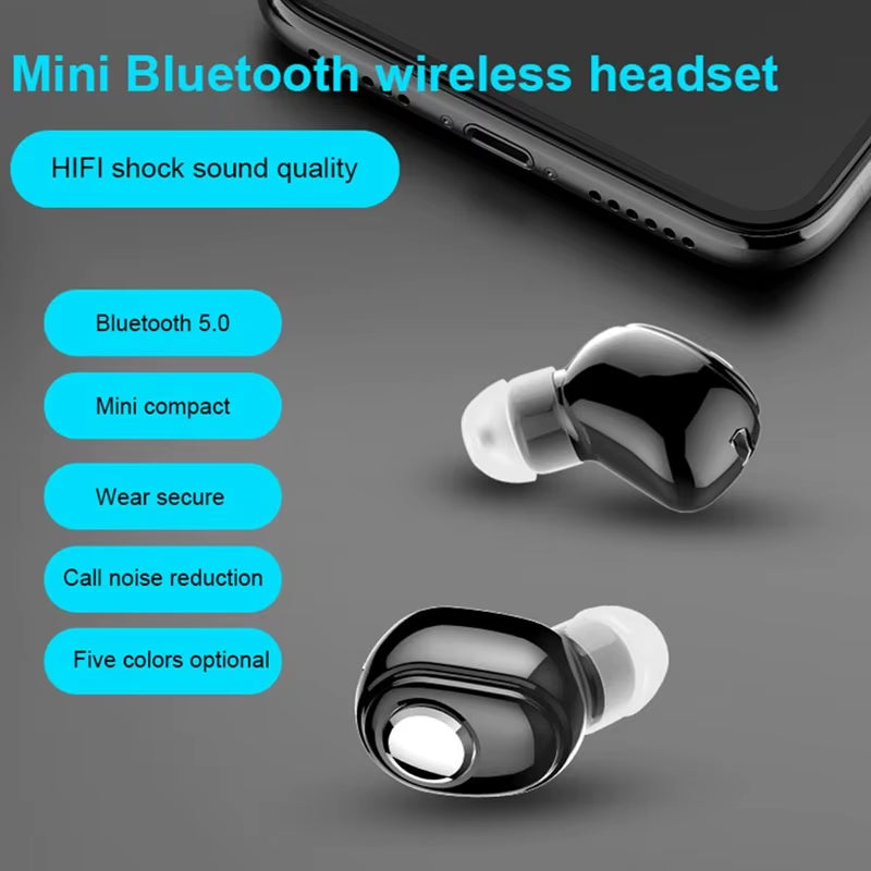 Mini In-Ear 5.0 Bluetooth Earphone Hifi Wireless Headset with Mic Sports Earbuds Handsfree Stereo Sound Earphones for All Phones