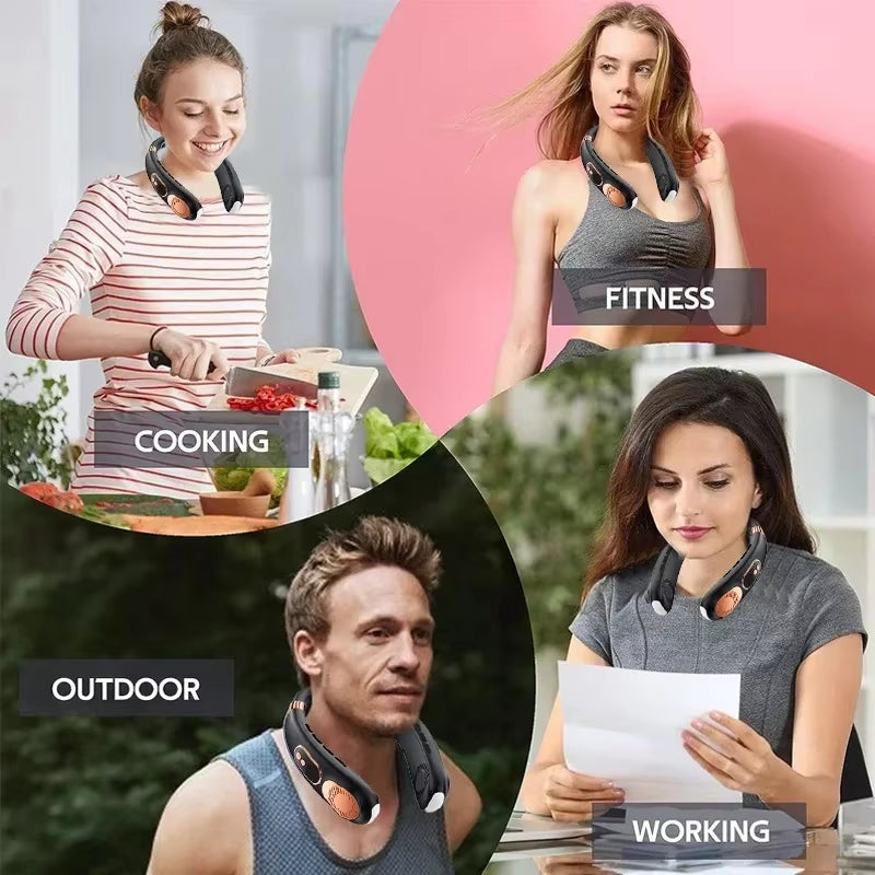 Portable Neck Fan Personal 4000Mah Bladeless Cooling Neck Fan Blow Cold Air Neck Cooler Wearable Fan around Your Neck Adjustable